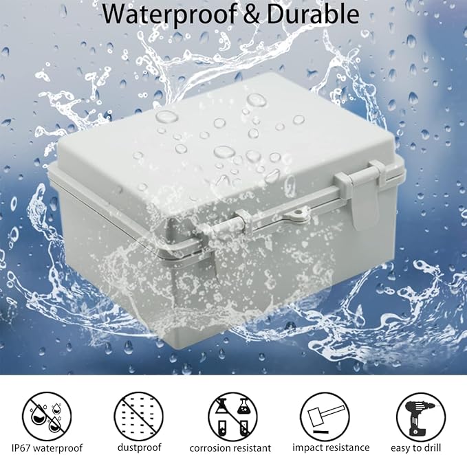 Junction Box, Hinged Cover IP67 Waterproof ABS Project Box with 2 NPT 1/2" Cable Gland, Electrical Box Enclosure with Mounting Plate & Wall Bracket 8.7 x 6.7 x 4.3inch(220x170x110mm) - Image 2