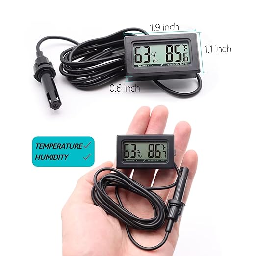 Digital Probe Thermometer Hygrometer for Reptiles - 2-in-1 Terrarium Monitor with Instant Reading, Mini Design for Turtle Tank/Lizard Cage/Aquarium Habitat (Black) - Image 2