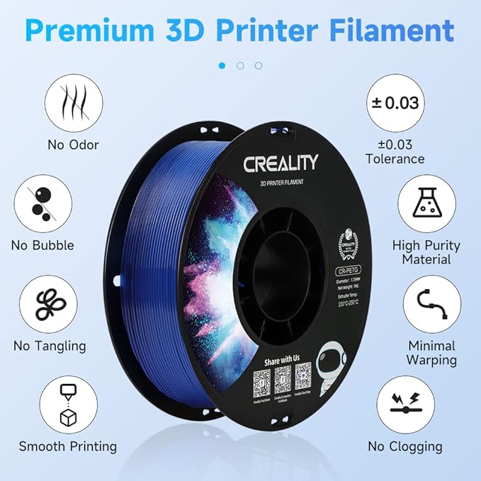 Creality PETG Filament 1.75mm Transparent Blue, 3D Printer Filament No-Tangling, Strong Bonding and Overhang Performance Dimensional Accuracy +/-0.02mm, 2.2lbs/Spool - Image 2