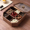 Show Box 9 Compartments Snack Storage Box Container Solid Black Walnut Wood Collectable Box Case for Candy and Nuts with Glass Lid Cover Top, Sectional Tray - Image 2