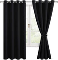 Hiasan Blackout Curtains for Bedroom, 52 x 63 Inches Length - Thermal Insulated & Light Blocking Window Curtains for Living Room, 2 Drape Panels Sewn with Tiebacks, Black by Hiasan