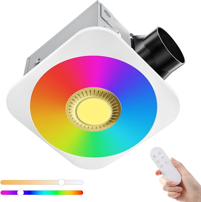 Bathroom Exhaust Fan with Light, 36W Quiet Vent Fan - 160 CFM & 1.0 Sone, 1500lm LED Light (3000K/4000K/5000K) - 5 Brightness Adjustable, 7 RGB Modes & Nightlight, Remote Control, Easy to Install by MEIUOI