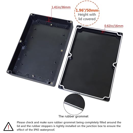 LeMotech Electrical Box ABS Plastic Project Box IP65 Waterproof Junction Box Project Case Universal Enclosure for Electronics Black 10.3X 7.1x 2.3 inch (263x182x60mm)（Pack of 1 - Image 4
