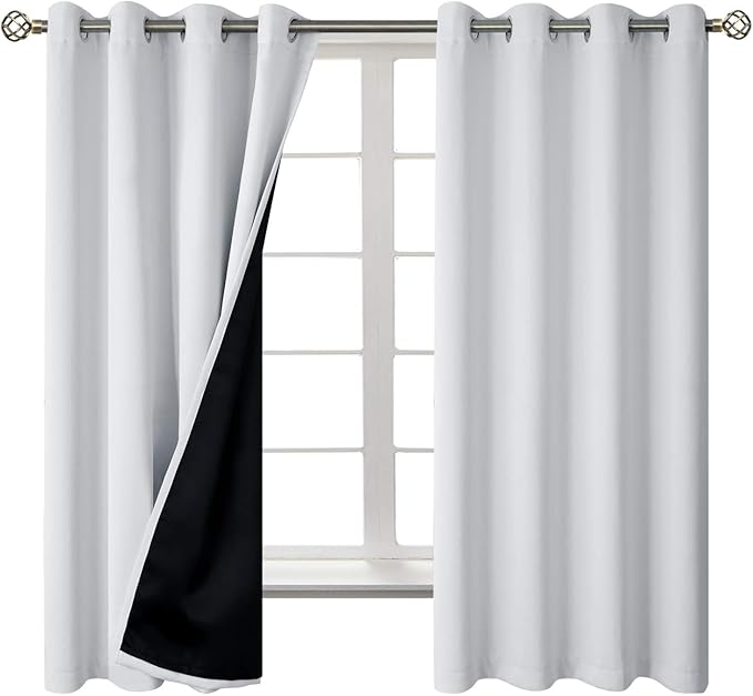 BGment Greyish White 100% Blackout Curtains for Bedroom 63 Inch Length 2 Panels Set, Thermal Insulated Full Light Blocking Grommet Noise Cancelling Window Curtains for Nursery, 52 Inch Wide Each - Image 8