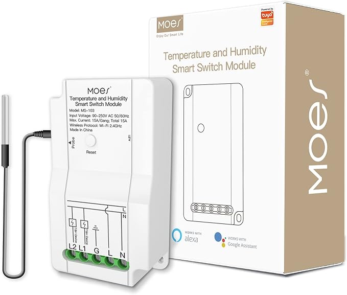 MOES WiFi Smart Temperature Switch Module Sensor with Waterproof Probe, Dual Relay Output Controller, Smart Life Tuya App Remote Control, Programmable Thermostats Kit Works with Alexa Google Assistant by MOES