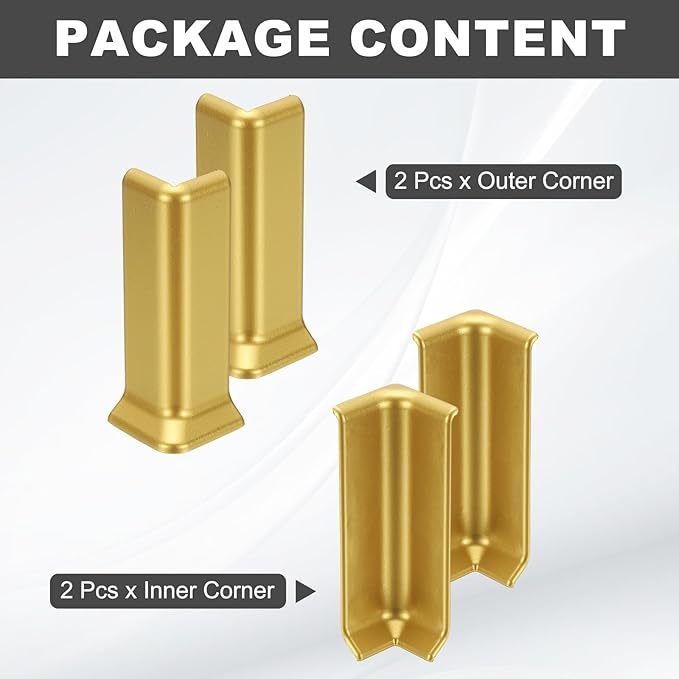uxcell Self Adhesive Baseboard Corner Blocks, 4.07 Inch Wall Edge Corner Protector 2 Inside + 2 Outside Corners-Connector for Wall Floor Furniture Edge(Gold) - Image 3