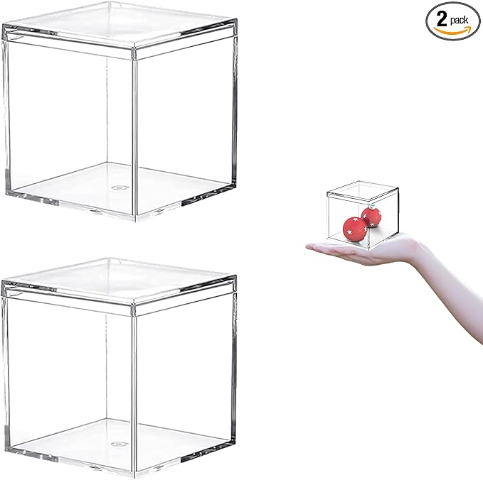 Small Acrylic Box Clear Square Cube 2 Packs Plastic Display Boxes with Lid Jewelry Storage Organize Containers by KissYou