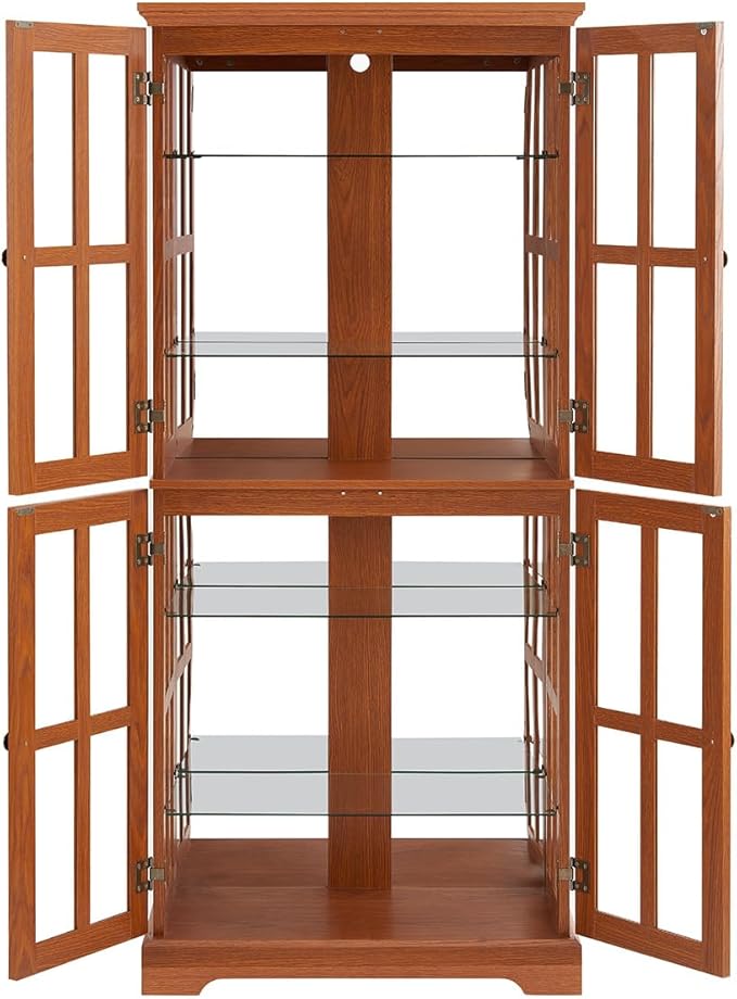 Lighted Glass Curio Cabinet with Lights & Adjustable Shelves,Curio Display Cabinet with Wood Frame & Glass Door,Corner Antique Display Case for Kitchen,Living Room,Office - Image 4