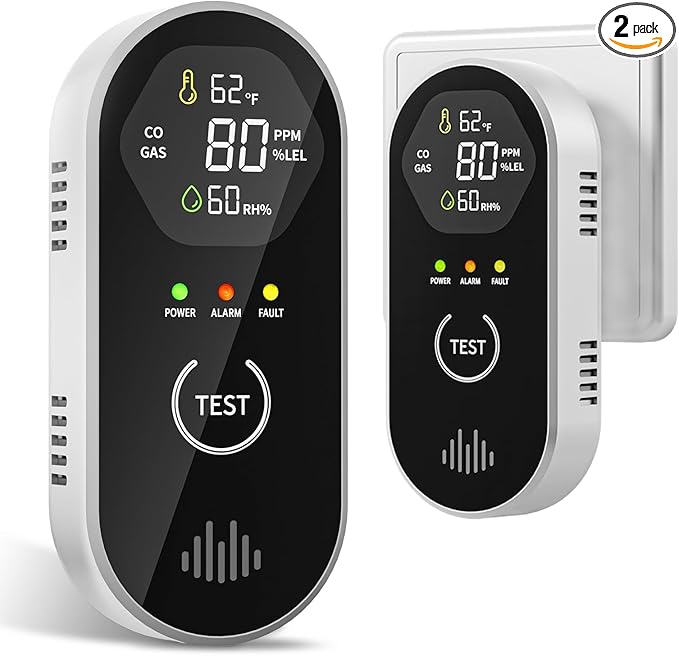2 Packs Carbon Monoxide Detectors, 4-in-1 CO & Natural Gas Detection Plug-in, 85dB Warning with Digital Screen, Easy Installation for RV/Bedroom/Office,Provides Reliable Daily Monitoring by COCHYSCELA