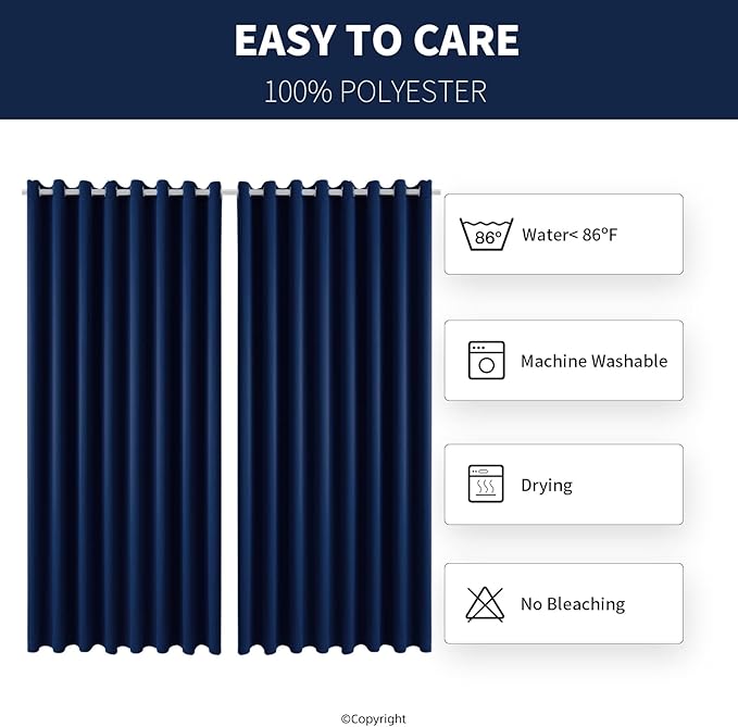 Waterproof Outdoor Curtain W105 x L95 - Grommet Top Sunlight Blocking Window Treatment Drapes Blackout Curtains for Home Bedroom Living Room Outdoor Patio Porch Pergola Cabana Gazebo (Navy) - Image 6