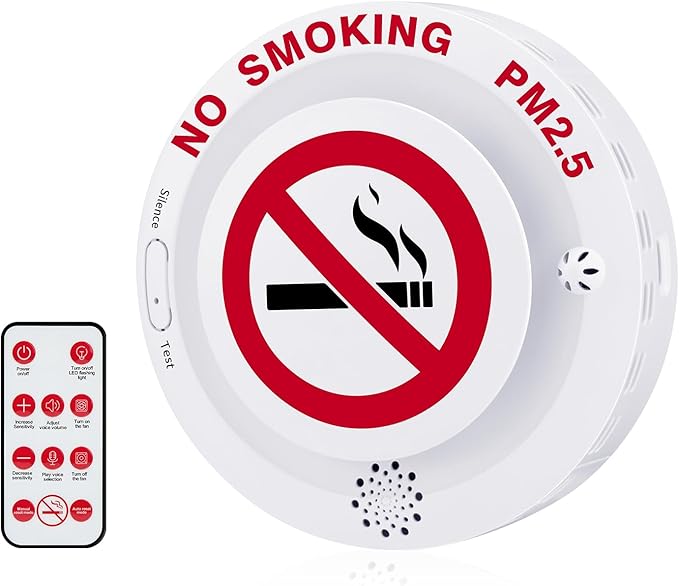 2in1 Cigarette Detector with Remote Control, No-Smoking and PM2.5 Alarm with Voice Reminder, Tobacco Control Guard Environmental Monitor for Office Public Spaces Smart Air Quality Surveillance System by AOTIQUAL