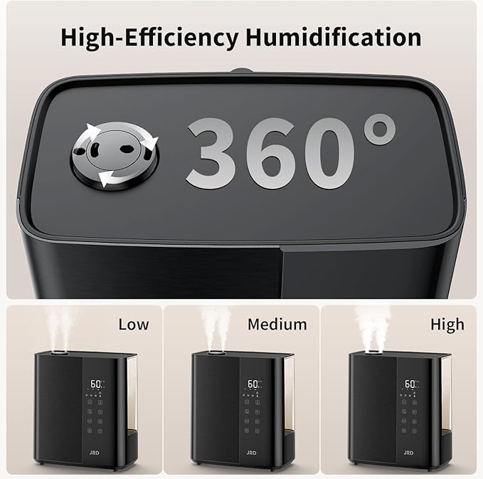 JRD Warm & Cool Mist Humidifiers for Bedroom 5L, Quiet Ultrasonic Air Humidifier Fast Symptom Relief, 50H Runtime, Oil Diffuser, 12H Timer, 7 Color Light for Large Room, Office, Baby, Plants-Black - Image 7