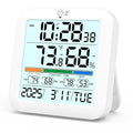 Mini Digital Indoor Thermometer Hygrometer Clock, Room Temperature Humidity Monitor with Calibration, Backlight, Air Comfort Indicator, 24H Max Min Record, Time, Alarm for Home, School by Timloon