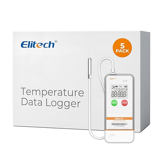 Elitech USB Digital Data Logger Temperature Humidity External Probe Reusable Recorder with Shadow Data 32000 Points, Auto PDF/CSV Report, for Windows/MacOS, Refrigerator Thermometer LogEt5THE-5Pack by Elitech