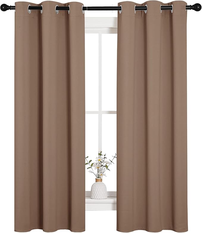 NICETOWN Blackout Window Curtains and Drapes for Kitchen, Window Treatment Thermal Insulated Solid Grommet Blackout Drapery Panels (Set of 2 Panels, 34 by 63 Inch, Cappuccino) by NICETOWN