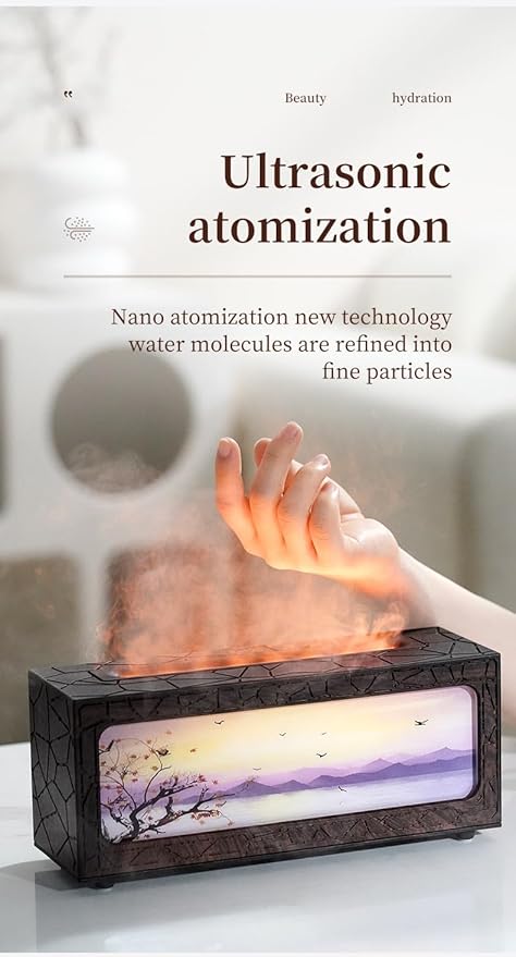 Fireplace Flame Essential Oil Diffuser - 7 Color LED Ultrasonic Aromatherapy Humidifier, 250ml, with Timer, Suitable for Home, Bedroom, Office, Yoga (C08B) - Image 2
