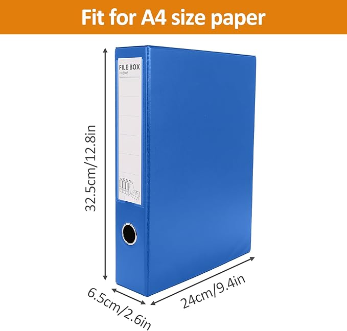 HUA JIE A4 Storage File Boxes Plastic Archives Cases with Clip, PVC File Folder Organizer Document Storage Filing Box for office,32.5×6.5×24 cm, Blue(Pack of 6) - Image 2