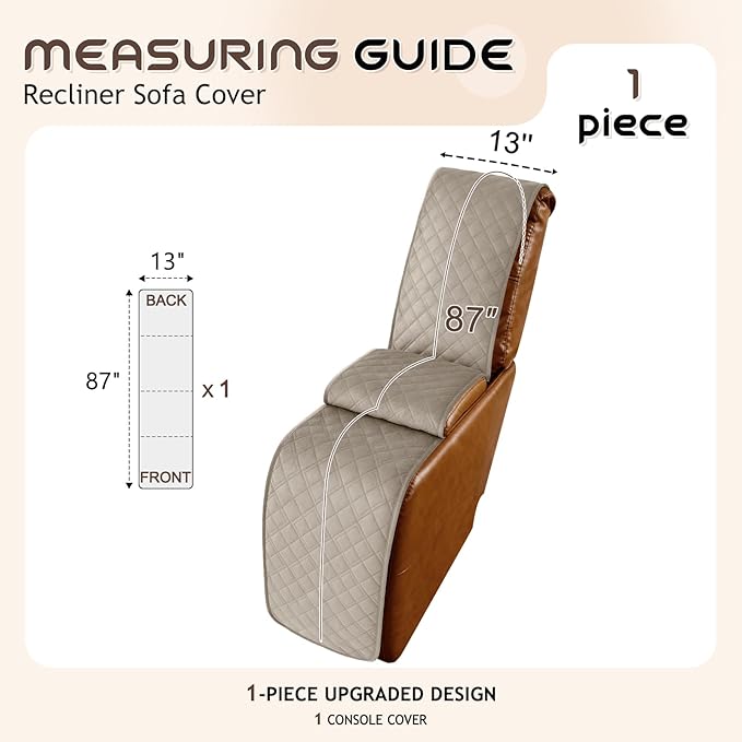Arfntevss Recliner Sectional Couch Covers for Reclining Sectional L Shape Sofa Cover Non Slip Washable Recliner L Shaped Slipcover Middle Console Protector (1 Console Cover, Light Khaki) - Image 4