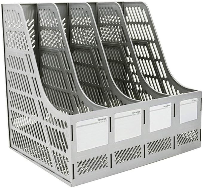 SAYEEC Sturdy Magazine Holder Organizer Desktop 4 Compartment File Holders Frames File Dividers Document Storage Rack Literature Organizer for Office Home School Gray by SAYEEC