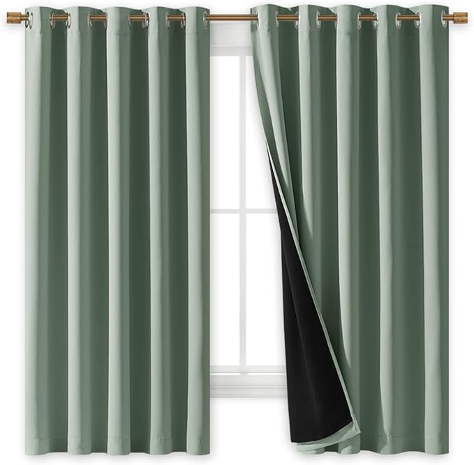 NICETOWN Greyish Green 100% Blackout Lined Curtains, 2 Thick Layers Completely Blackout Window Treatment Thermal Insulated Drapes for Kitchen/Bedroom (1 Pair, 70" Width x 63" Length Each Panel) - Image 2
