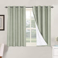 H.VERSAILTEX Linen Blackout Curtains 45 Inches Long 100% Absolutely Blackout Thermal Insulated Textured Linen Look Curtain Draperies Anti-Rust Grommet, Energy Saving with White Liner, 2 Panels, Sage by HVERSAILTEX