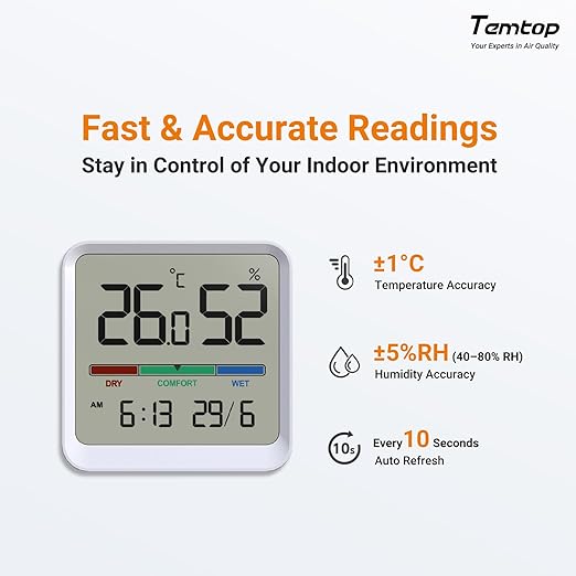 Temtop Indoor Thermometer Hygrometer, Precision Digital Temp/Humidity Monitor with Magnet & 3M Sticker, Date & Time, Wall/Magnet/Stand Mount, for Home, Office, Nursery, T1-SE 2 Pack - Image 3