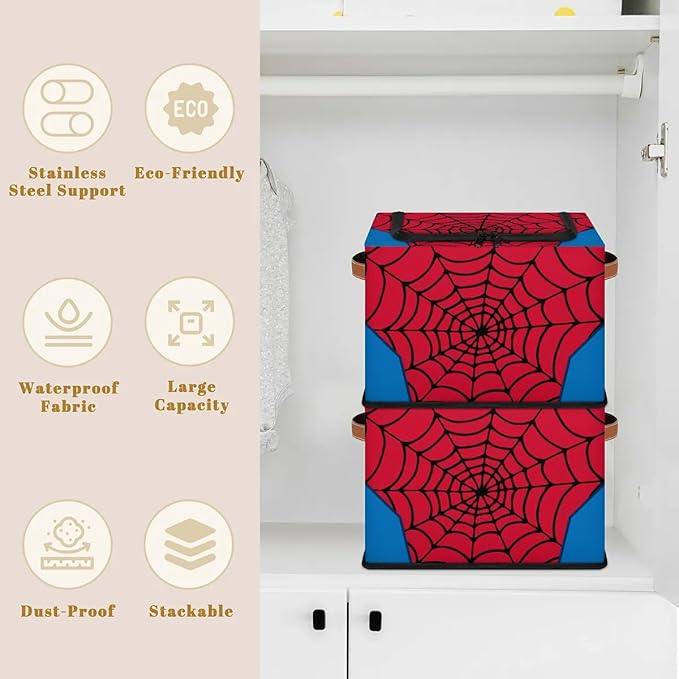 Storage Bin, Collapsible Fabric Storage Boxes with Lids for Organizing, Red Spider Web Stackable Closet Organizers and Storage Cube Basket for Home, Office, Bedroom (10.2"x14.2") - Image 3