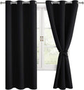 Hiasan Blackout Curtains for Bedroom and Living Room, Light Blocking, Noise Reducing Window Curtain Panels, Tiebacks Included, Set of 2, Grommet Top (Black, Width 38 Inch x Length 72 Inch) by Hiasan