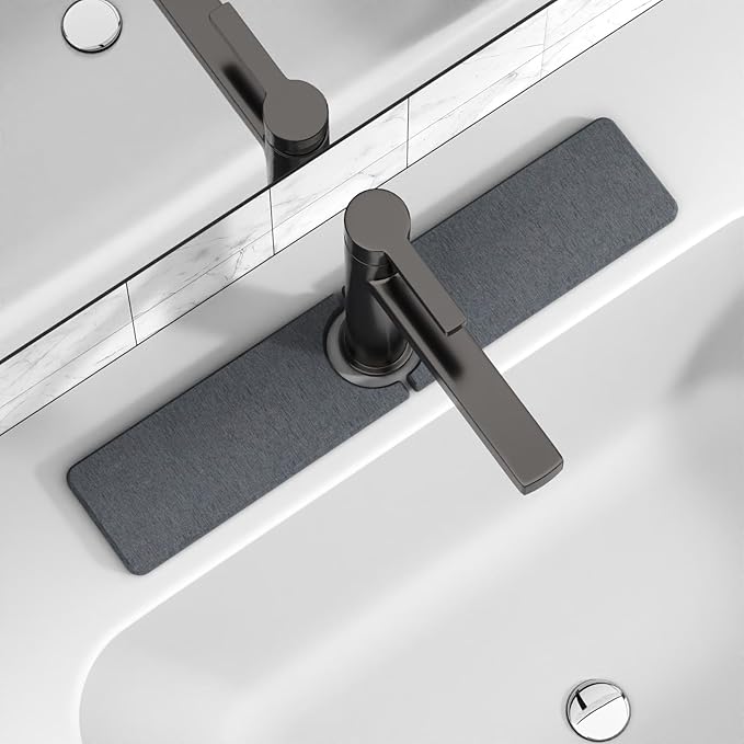 20" x 4" Stone Faucet Mat for Kitchen Sink, Quick Drying Diatomite Sink Tray, Faucet Sink Splash Guard for Prevents Moisture Buildup (Dark Gray) by Unknown