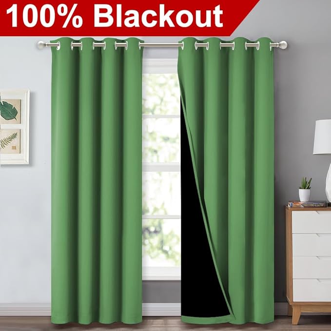 NICETOWN 100% Blackout Curtains 84 inches Long, Forest Green, 52 inches Wide, Pair of Energy Smart & Noise Blocking Out Drapes for Baby Room Window, Thermal Insulated Guest Room Lined Window Dressing - Image 2