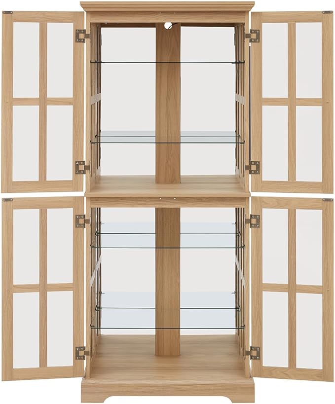 Lighted Glass Curio Cabinet with Lights & Adjustable Shelves,Curio Display Cabinet with Wood Frame & Glass Door,Corner Antique Display Case for Kitchen,Living Room,Office - Image 9