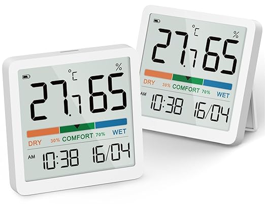 NOKLEAD 2-Pack Indoor Thermometer Hygrometer - Room Temp Gauge Humidity Monitor for Home, Magnetic, 3.3in Screen, Calibration & Air Comfort Indicator (Spare Battery Included) by NOKLEAD