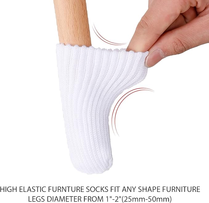 Hazeland High Elastic Knitted Chair Leg Protectors for Hardwood Floors, 32Pcs Non Slip No Scratch Noise Furniture Socks, Suitable for Most Round or Square Furniture Feet White - Image 3