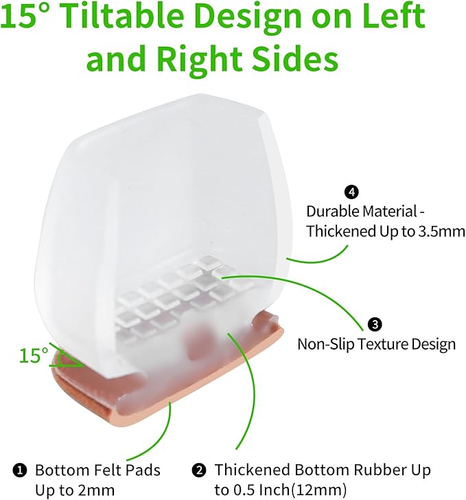 16PCS Square Silicone Chair Leg Floor Protectors for Hardwood Floors, Felt Furniture Pads Covers Table Chair Leg Caps, Large Chair Sliders for Wood Floors, Anti-Scratches&Noise(Clear, Fit:1.1"-1.4") - Image 3