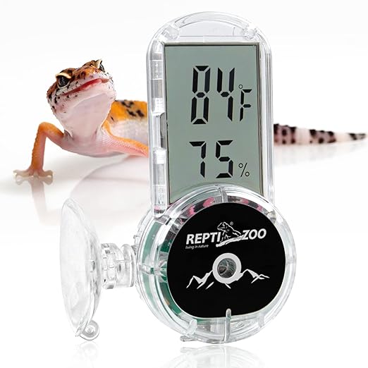 REPTI ZOO Upgraded Reptile Terrarium Thermometer Hygrometer,Digital Pet Temperature and Humidity Gauge with Suction Cup for Reptile Rearing Box Tank,4-Sides Mounting by REPTIZOO