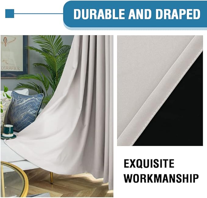 H.VERSAILTEX 100% Blackout Curtains for Bedroom Thermal Insulated Curtains & Drapes Blackout Curtains 84 Inches Long Rod Pocket Curtains for Living Room with Black Liner 2 Panels Set, Pumice Stone - Image 6