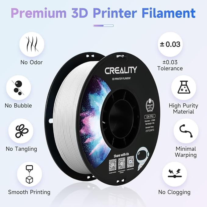 Official Creality TPU Filament, Flexible 3D Printer Filament 1.75mm, 95A Shore High Hardness & Resilience, Dimensional Accuracy +/- 0.03 mm for Most FDM 3D Printers - Image 2