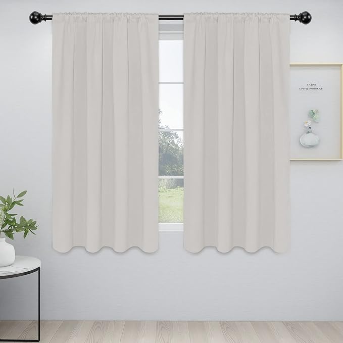 Easy-Going Rod Pocket Blackout Curtains for Bedroom, Room Darkening Window Curtains for Living Room, Thermal Insulated Noise Reduction Solid Window Drapes, 2 Panels (42x63 in, Light Linen) by Easy-Going