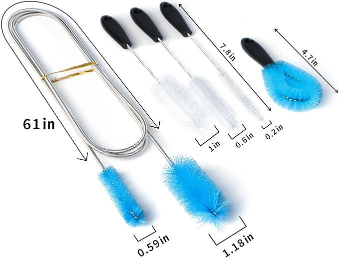 Flexible Sewer Brush, 61-Inch Long Dual Head Hose and Crevice Brush, and 3-Pack 7.8-Inch Straw Cleaning Brushes - Image 6