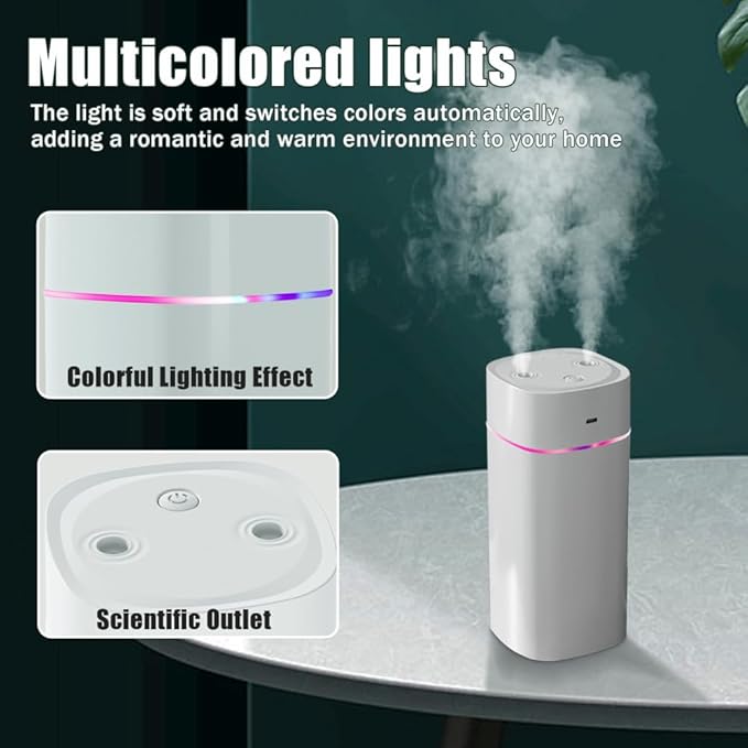 DONGKER Mini Humidifier,600ml Dual Channels USB Quiet Humidifier with Colorful Cycling Light Waterless Auto Shut-Off for Home Bedroom Office Indoor Travel - Image 6