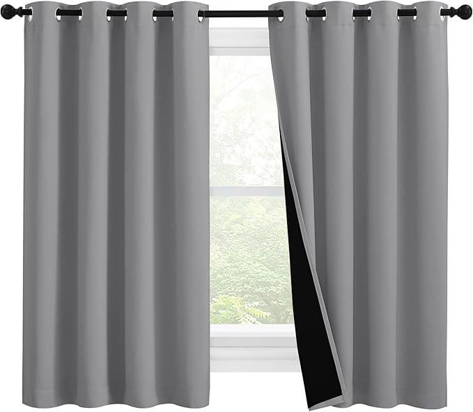 NICETOWN Silver Grey 100% Blackout Curtains with Heat and Cold Blocking, Thermal Insulated 2-Layer Lined Drapes, Noise Cancellation Window Draperies for Offie Room (2 Panels, 55-inch W by 57-inch L) by NICETOWN
