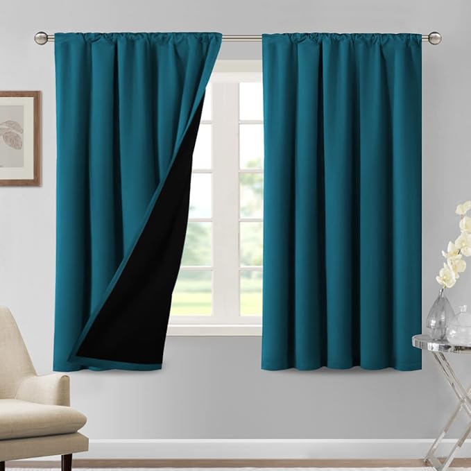 H.VERSAILTEX 100% Blackout Curtains for Bedroom Thermal Insulated Curtains & Drapes Blackout Curtains 63 Inches Long Rod Pocket Curtains for Living Room with Black Liner 2 Panels Set, Dark Teal by HVERSAILTEX