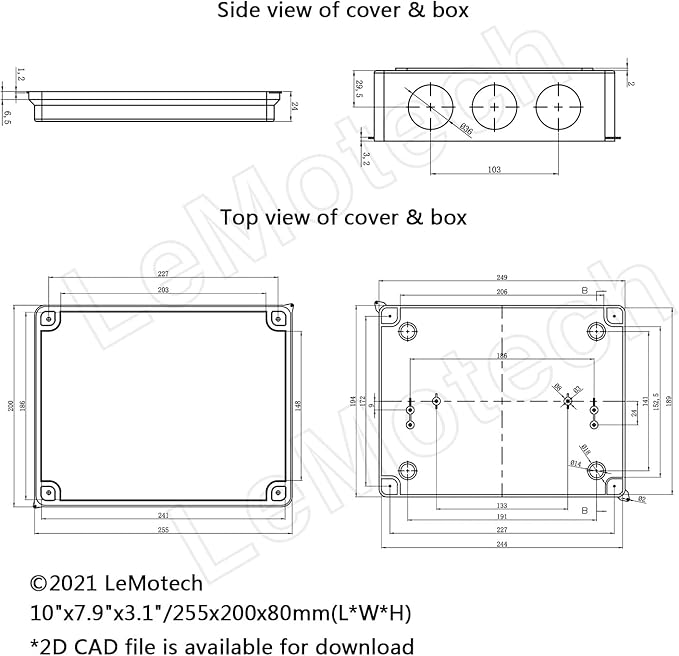 LeMotech Junction Box, ABS Plastic IP65 Waterproof and Dustproof, Universal Electrical Enclosure, Outdoor and Indoor Project Box 10 x 7.9 x 3.1 inch (255 x 200 x 80 mm) - Image 6