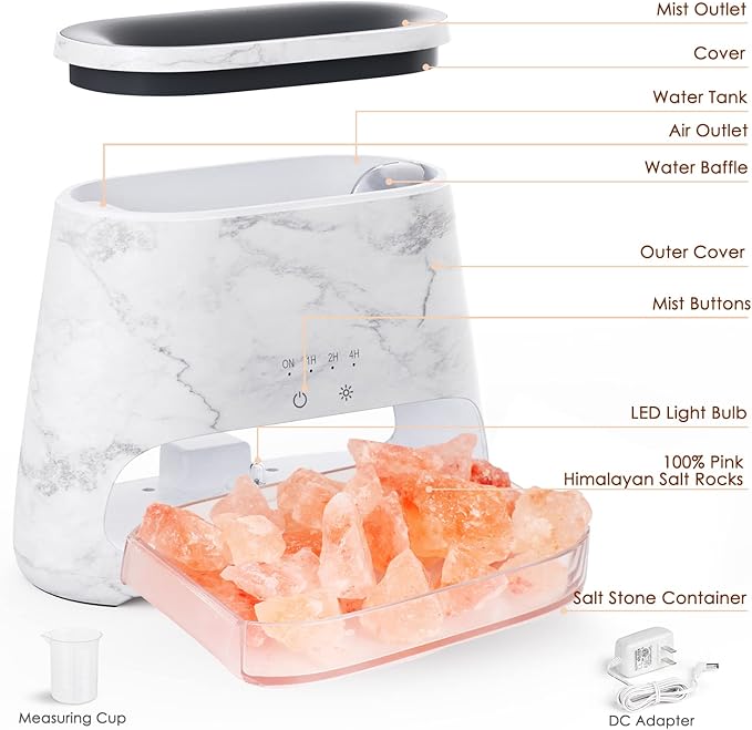SALKING 2-in-1 Ultrasonic Essential Oil Diffuser & Himalayan Salt Lamp, Aromatherapy Diffuser Cool Mist Humidifier with 3 Brightness, Salt Therapy Lamp, 100% Pure Himalayan Salt Rock, 150ml (Marble) - Image 7