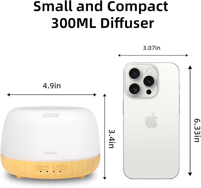 300ML Essential Oil Diffuser,Quiet 8 Hours Operation, 7-Color LED Light, 4 Timer, Remote Control, Aromatherapy Diffuser Auto-Off, for Bedroom, Living Room, Office, Home - Image 2