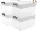 Citylife 32 QT Plastic Storage Bins with Removable Tray Large Stackable Storage Containers for Organizing Craft Storage and Storage Craft, Clothes, Files, Office Supplies, 4 Packs by Unknown
