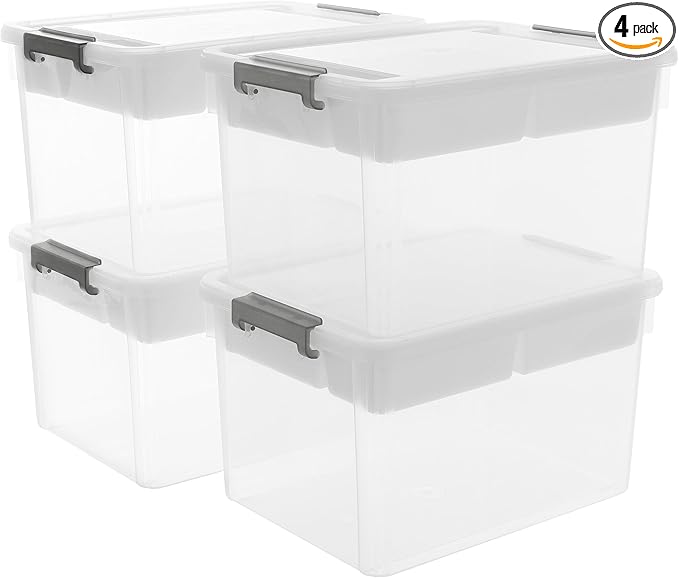 Citylife 32 QT Plastic Storage Bins with Removable Tray Large Stackable Storage Containers for Organizing Craft Storage and Storage Craft, Clothes, Files, Office Supplies, 4 Packs by Unknown