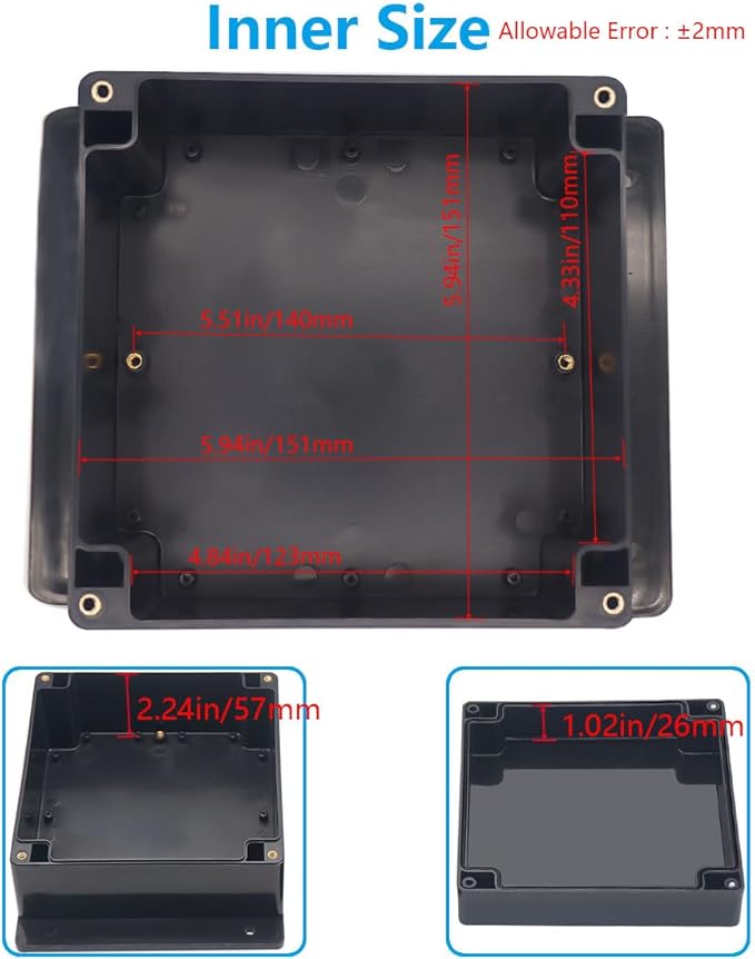 Outdoor Waterproof Junction Box IP67 Project Box ABS Black Electrical Boxes Electronic Enclsoure with Mounting Ear for DIY Project 6.3 x 6.3 x 3.5 inch (160x160x90mm) - Image 5