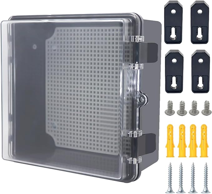 Junction Box, Hinged Black Clear Cover IP67 Waterproof ABS Project Box with Mounting Plate Electrical Box Enclosure with Wall Bracket 8.3 x 8.3 x 4.3inch(210x210x110mm) by Otdorpatio
