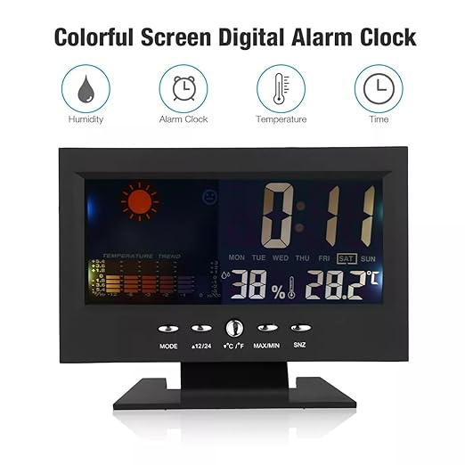 ikaufen Weather Station Wireless Indoor Thermometer Temperature Desk Digital Alarm Clock Weather Thermometer LED Temperature Humidity Monitor - Image 7